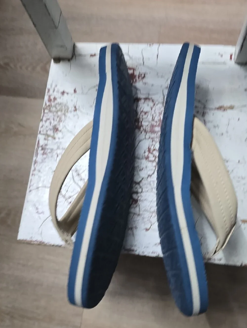 Reef Blue and Cream Tropical Leaf Flip Flops